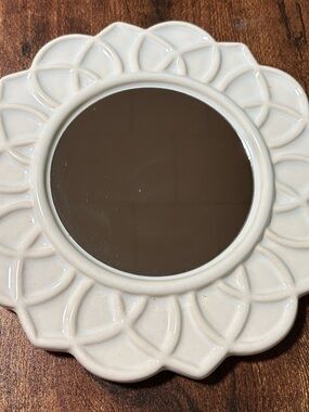 Ceramic Floral Frame Wall Mirror in Cream -